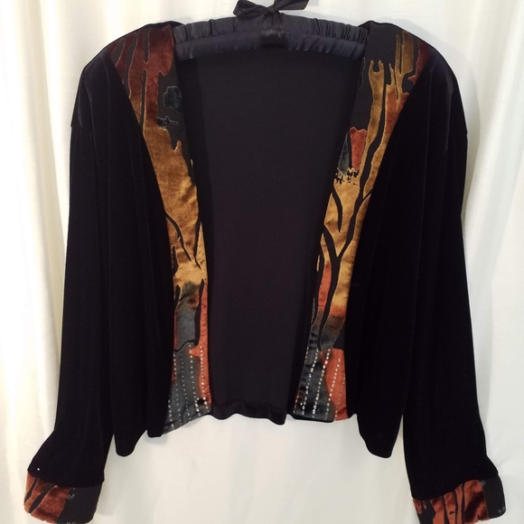 NEW VINTAGE S&A BLK VELVET DRS & JACKET SILK sz10 - Picture 6 of 7